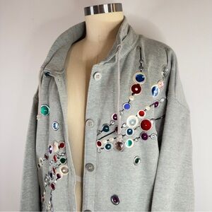 Vintage With Love Designs Inc. Embellished Gray Cardigan - Size Medium Large